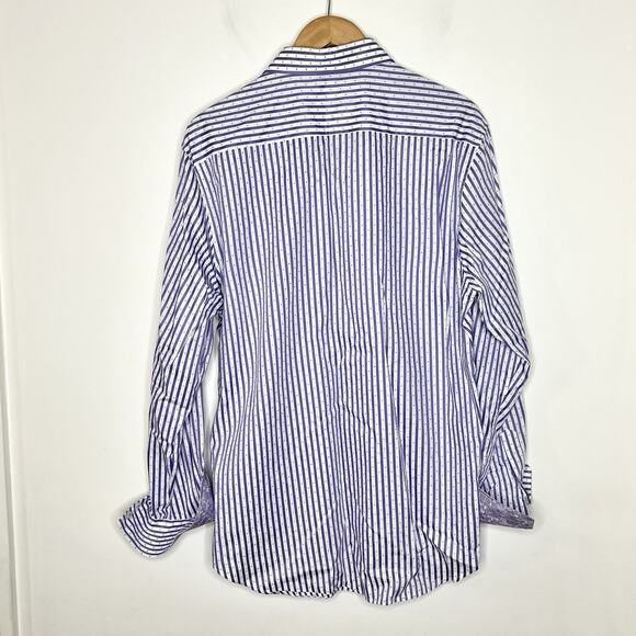 Robert Graham Classic Fit Striped Flip Cuff Button Up Shirt Mens XL Purple - Picture 9 of 9